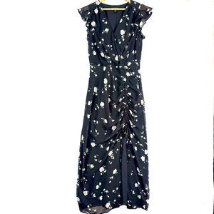 BANANA REPUBLIC Floral Romantic Surplice Flutter Ruched Side Slit Lined Maxi 2 P